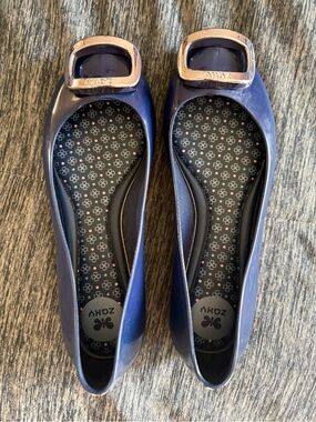 Women's Navy Blue Zaxy Ballet Flats with Silver Tone Buckle size 6 see pics